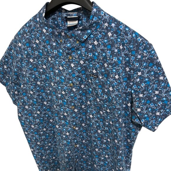 Columbia Sportswear Shirt Men’s 2XL Blue Geometric Floral Pattern Short Sleeve - Picture 2 of 7